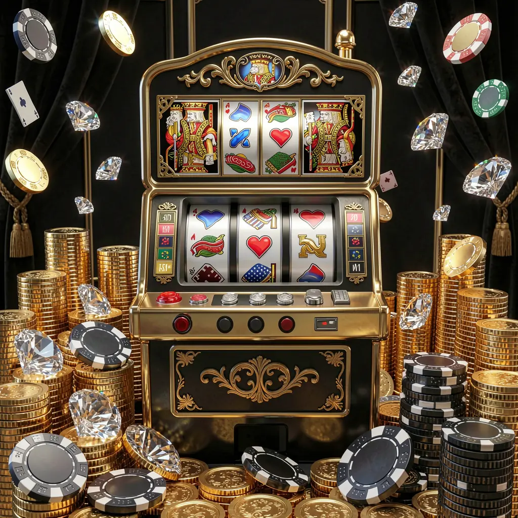QQ777 – Experience classic casino slot excitement in Bangladesh Classic casino slot machine with red sevens and gold details surrounded by flying coins highlighting the premium gaming atmosphere of QQ777 slots in Bangladesh
